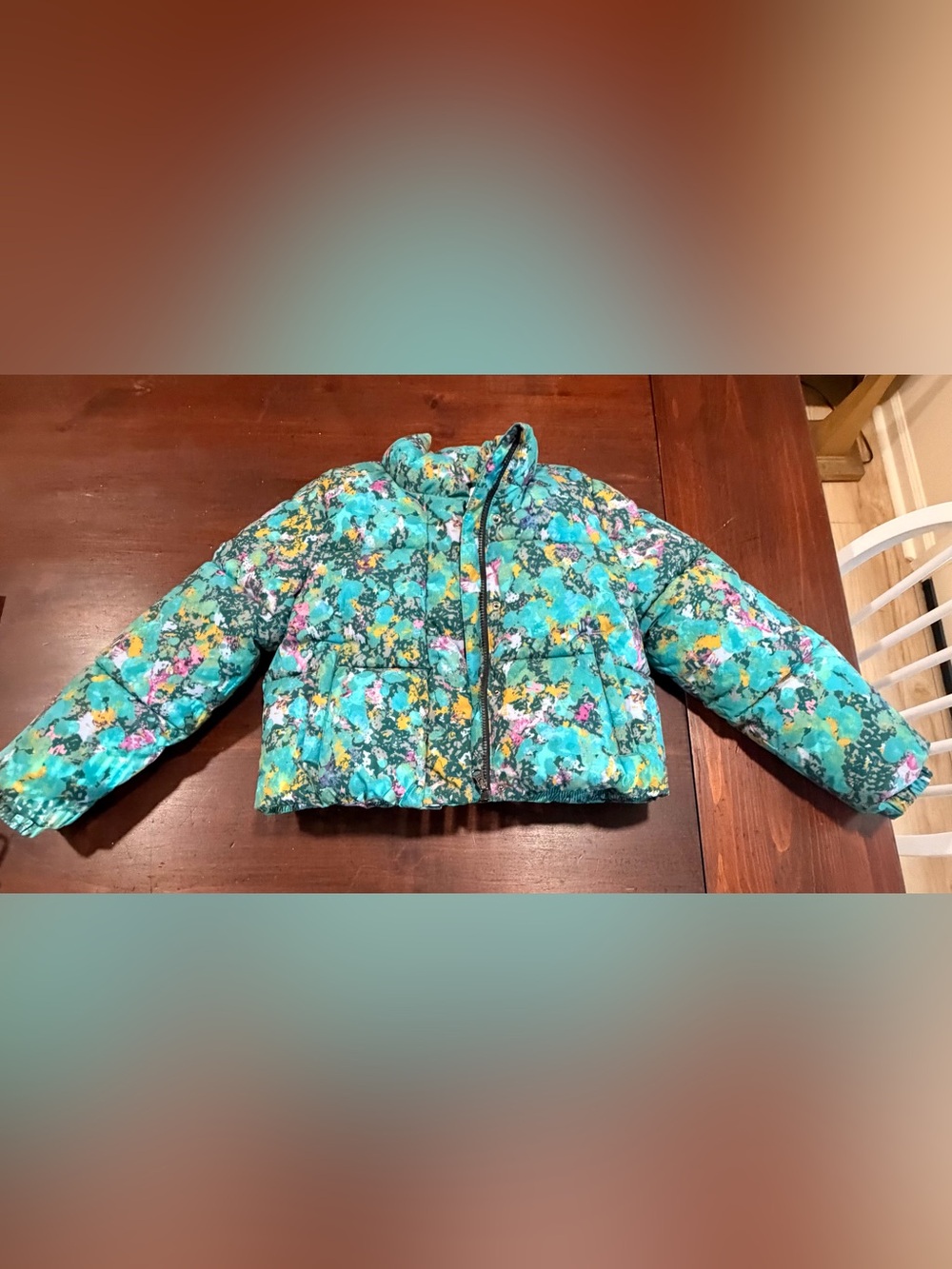 Amazon Essentials Girls Teal Floral Puffer Jacket